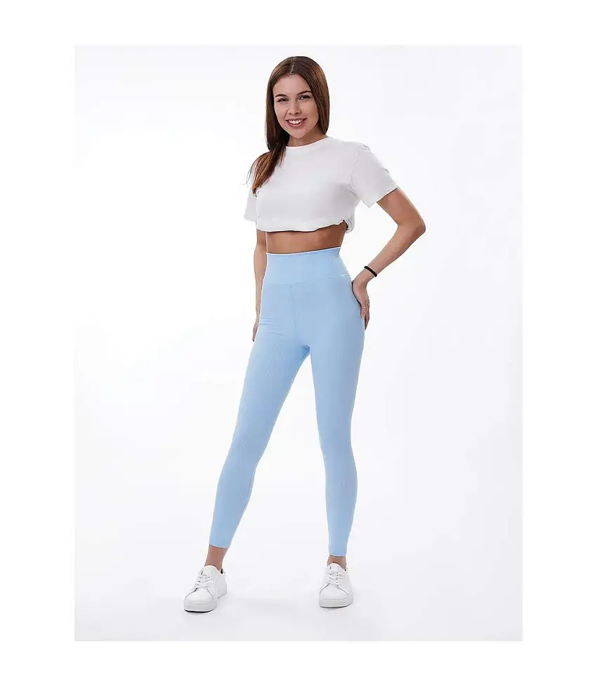 Womens/ladies zelal ribbed leggings baby blue Lookus