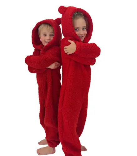 Red Borg Fleece Teddy Ears Hooded Onesie