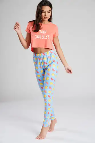Slogan Boxy Fruit Print Pyjama Set