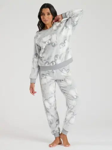 Silver Embossed Penguins Fleece Twosie