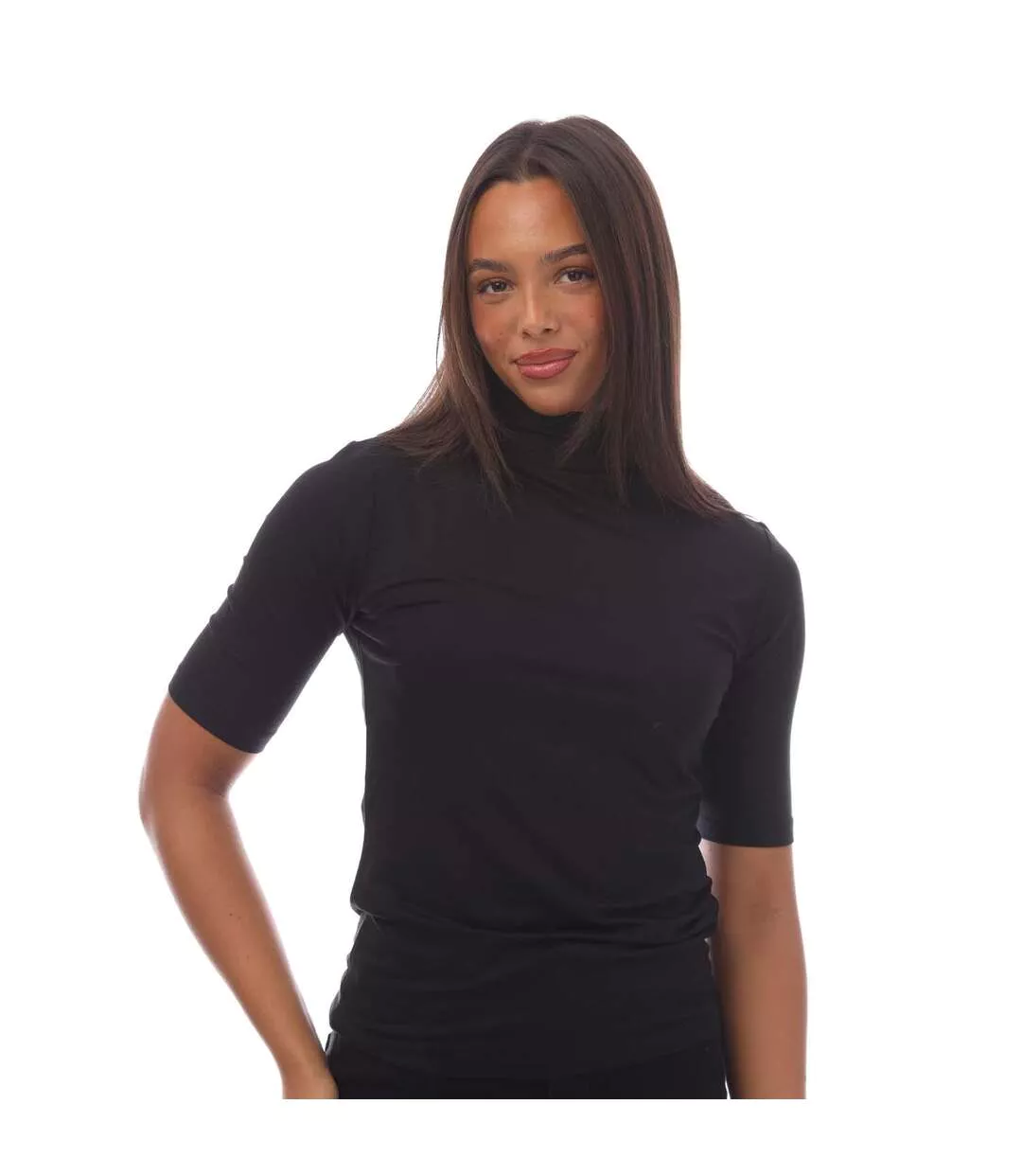 Womens/ladies Etikat Mock Neck T-shirt Black Boss