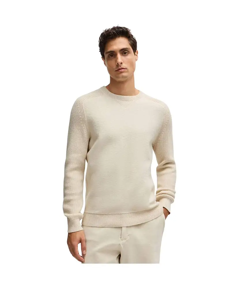 Mens H Ematero Knitted Sweatshirt White Hugo Boss
