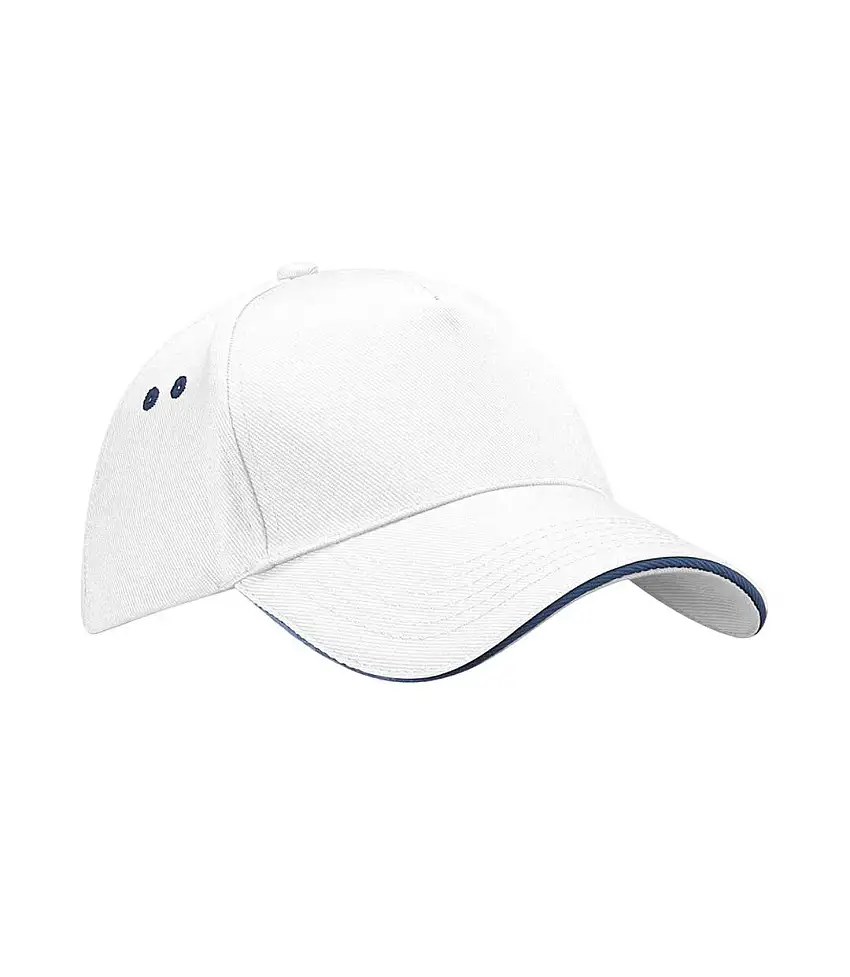 5 Panel Sandwich Peak Baseball Cap White French Navy Beechfield