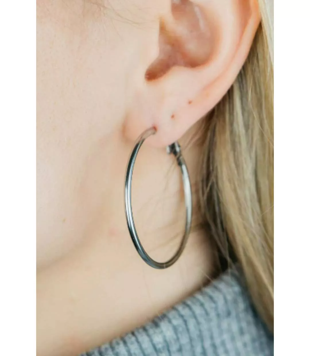 40MM Gold Large Round Dainty Minimal Pipe Threader Statement Hoop Earrings