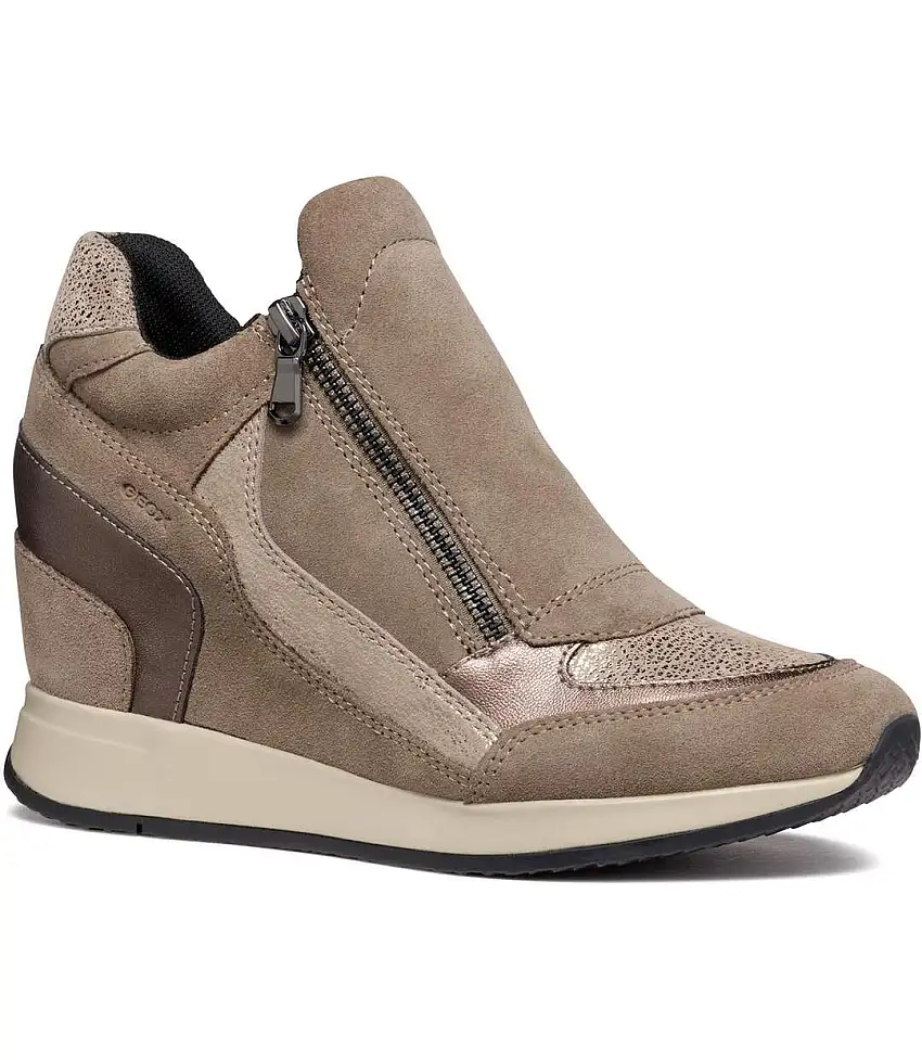 Womens/ladies D Nydame A Wedge Leather Trainers Taupe Geox