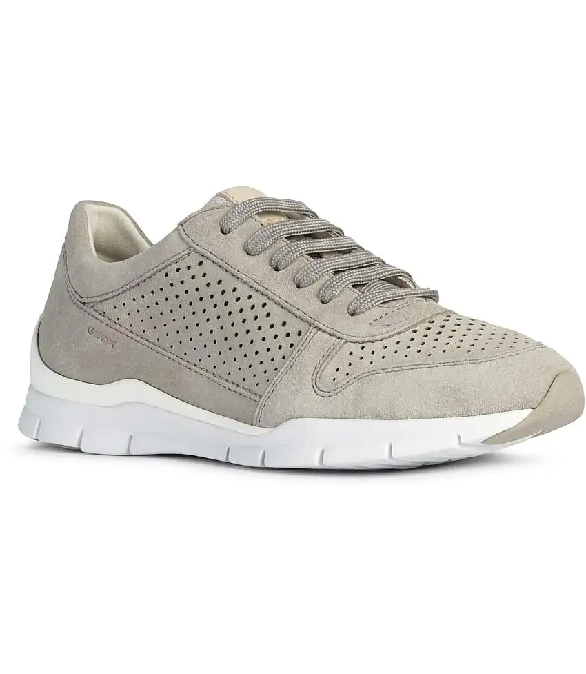 Womens/ladies Sukie Suede Trainers Light Grey Geox