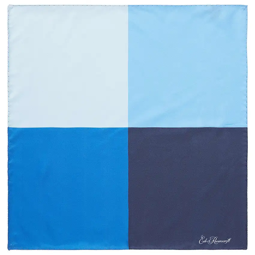 Blue Silk Four Colour Block Pocket Square