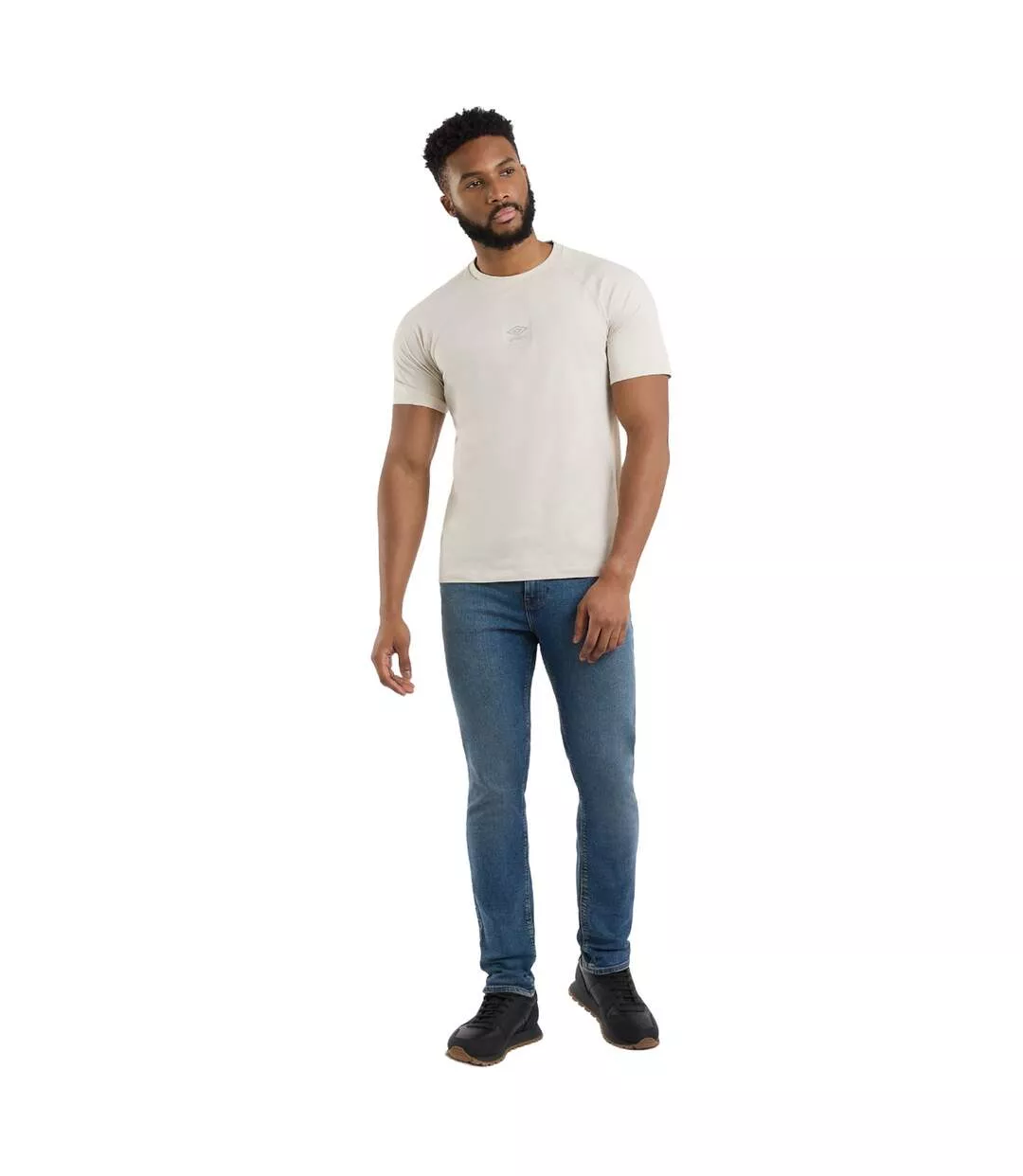 Mens Layered Box Logo T-shirt White Sand Umbro