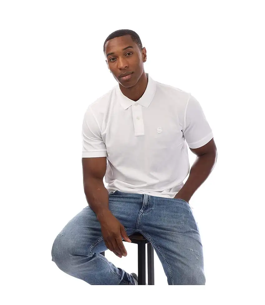 Mens Cotton Polo Shirt White Boss