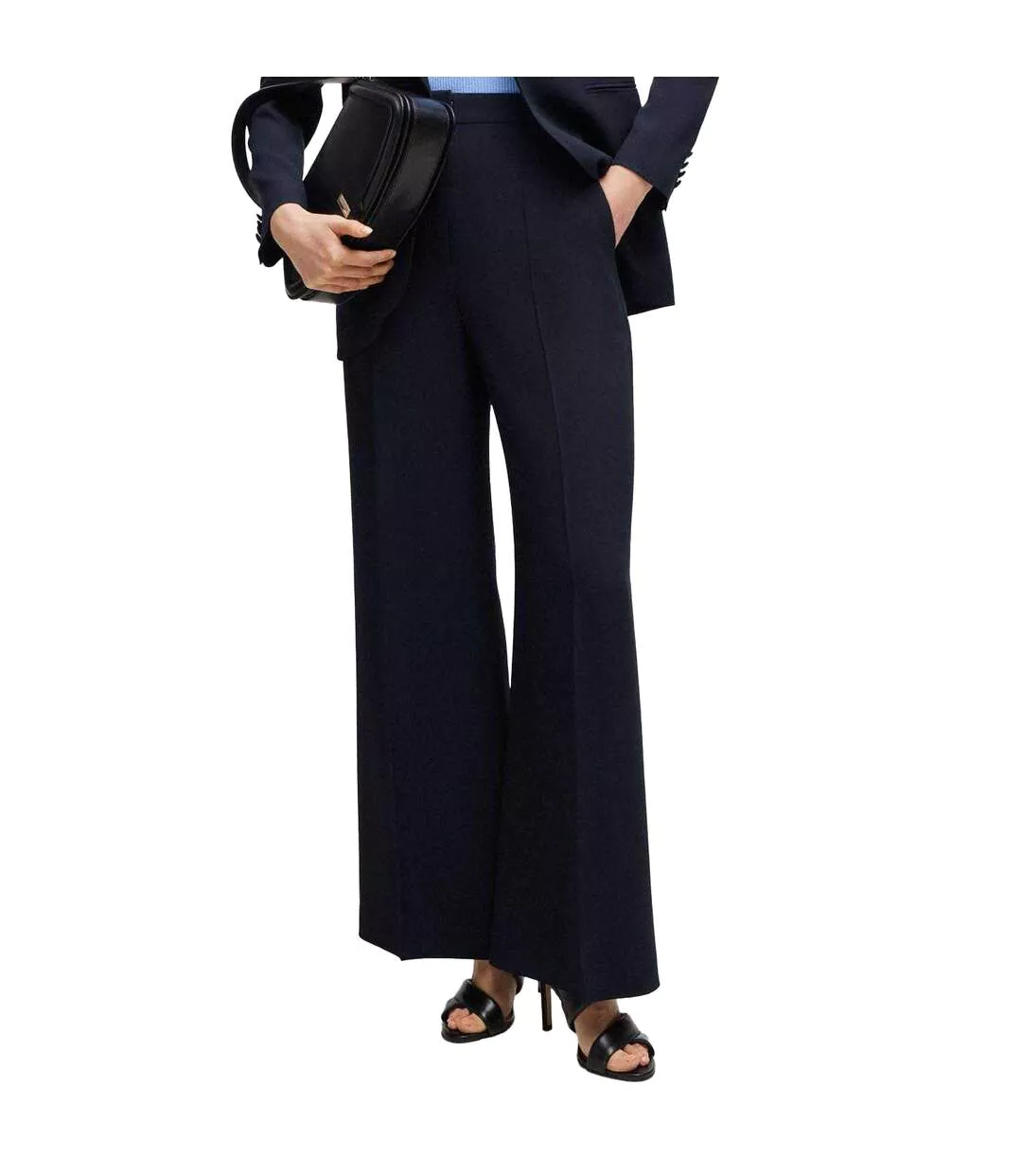 Womens/ladies Tikela High Waist Relaxed Fit Trousers Dark Blue Boss