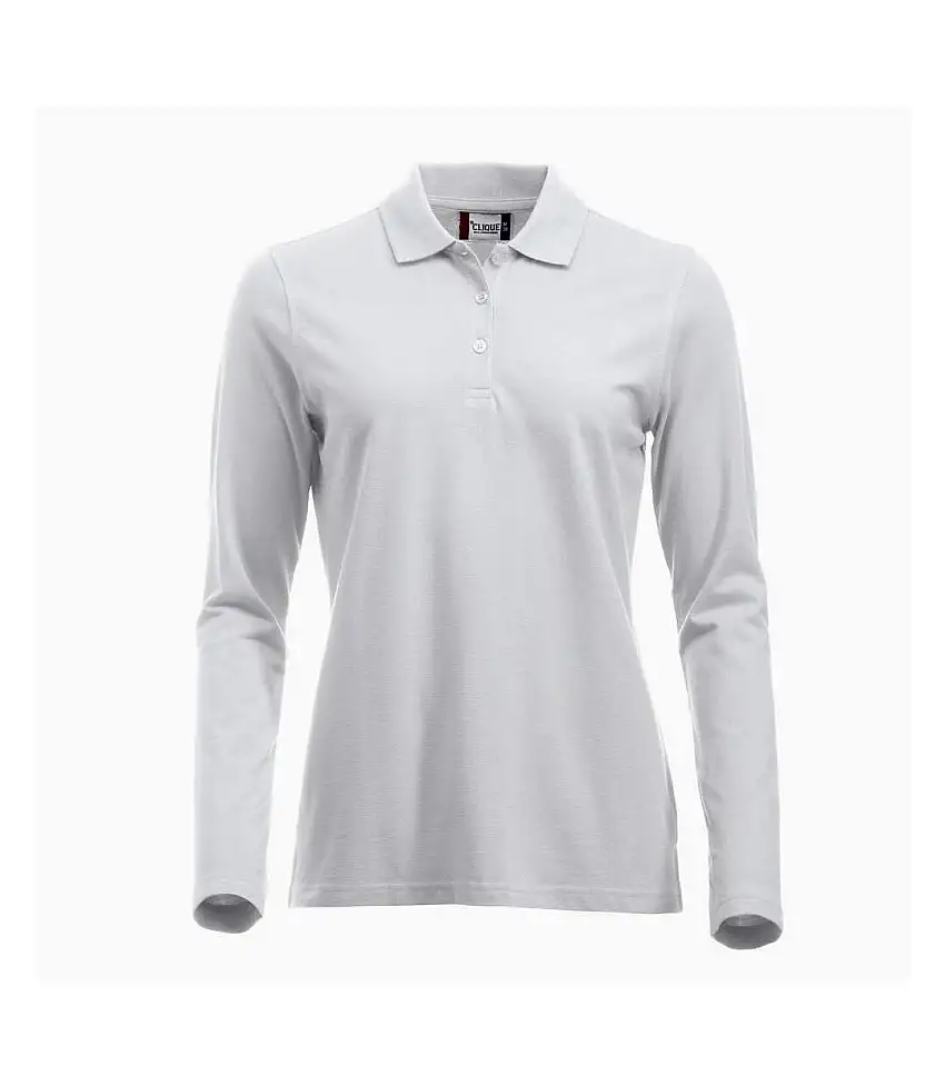 Womens/ladies Classic Marion Long-sleeved Polo Shirt White Clique