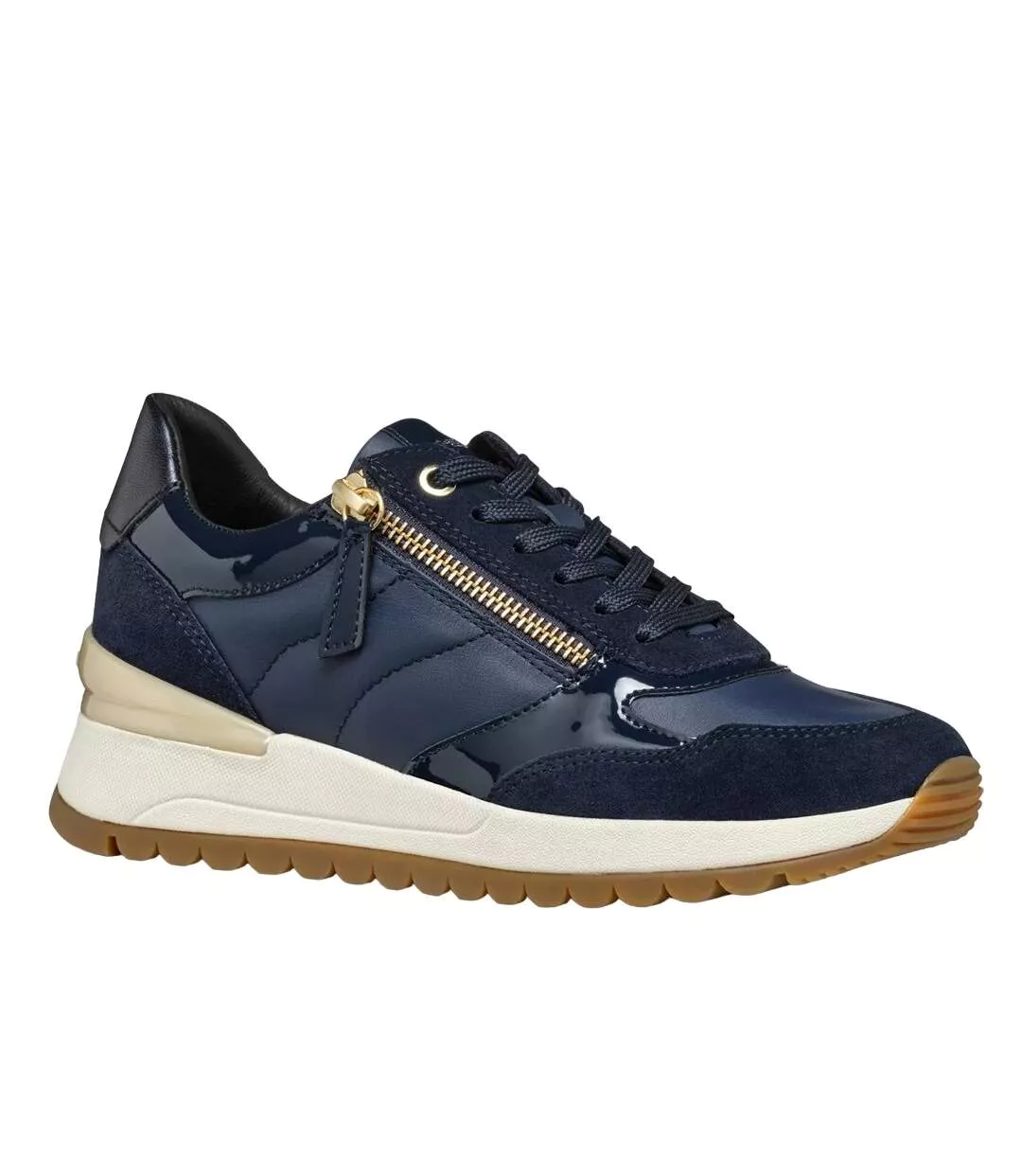 Womens/ladies Desya Patent Leather Trainers Navy Geox