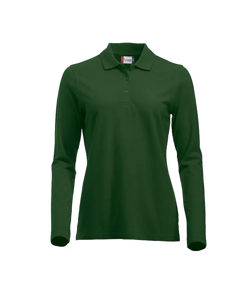 Womens/ladies Classic Marion Long-sleeved Polo Shirt Bottle Green Clique