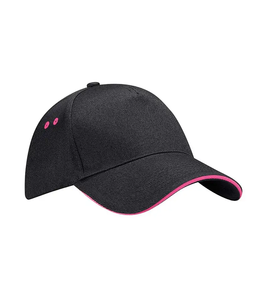 5 Panel Sandwich Peak Baseball Cap Black Fuchsia Beechfield