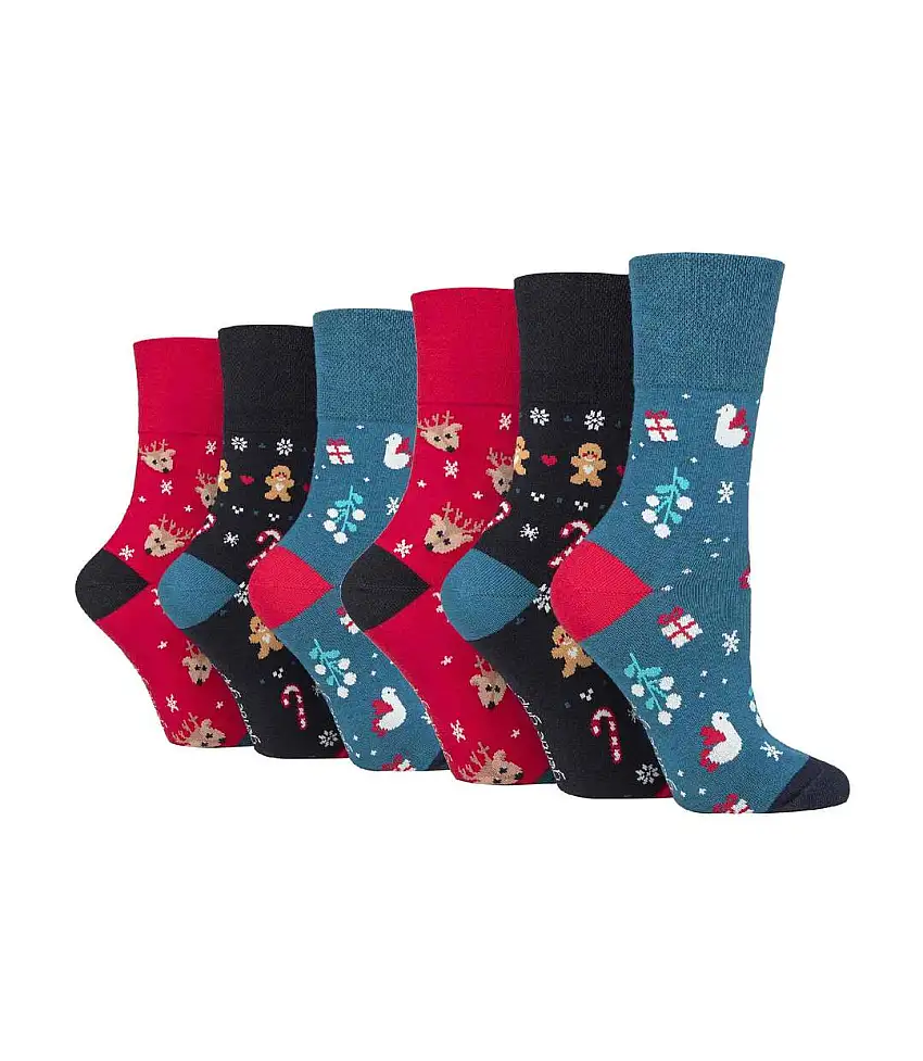 6 Pack Ladies Non Elastic Novelty Christmas Socks