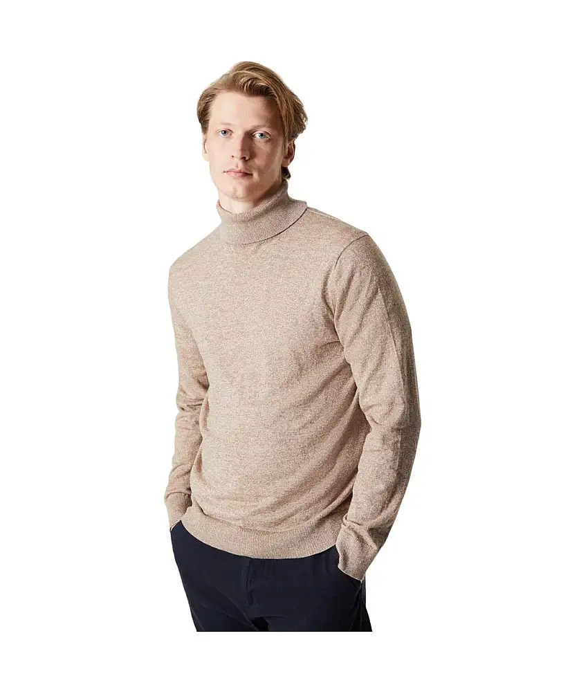 Mens Rich Cotton Roll Neck Jumper Oatmeal Burton