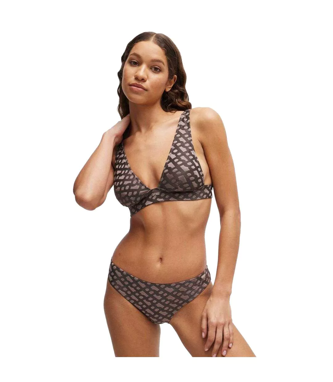 Womens/ladies Monogram Jacquard Bikini Bottoms Brown Boss