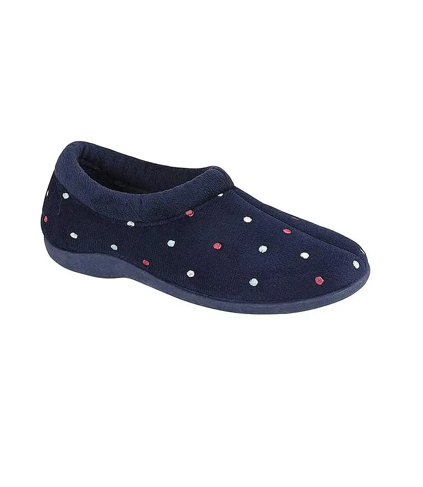 Womens/ladies Sophie Velour Slippers Navy Sleepers