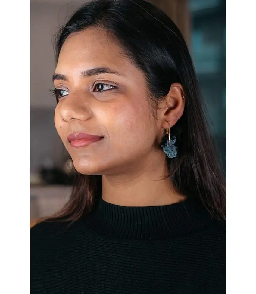 30mm Pink Petal Floral Fabric Large Round Dainty Huggie Hoop Earrings