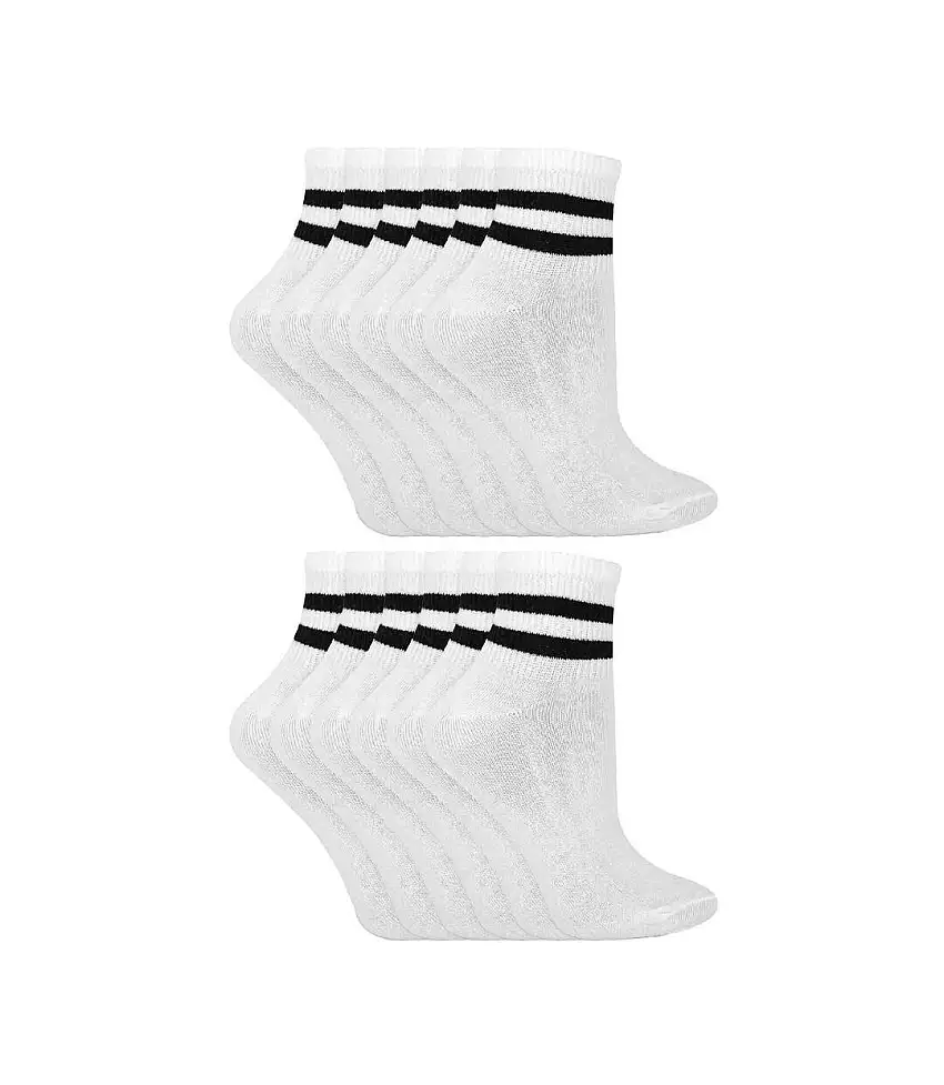 12 Pack Ladies Ankle Cotton Striped Socks