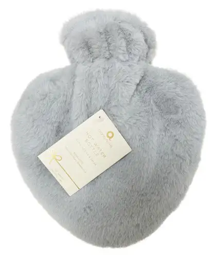 Grey Plush Faux Fur Heart Hot Water Bottle