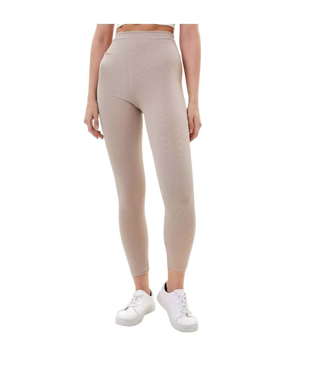 Womens/ladies Zelal Ribbed Leggings Tan Lookus