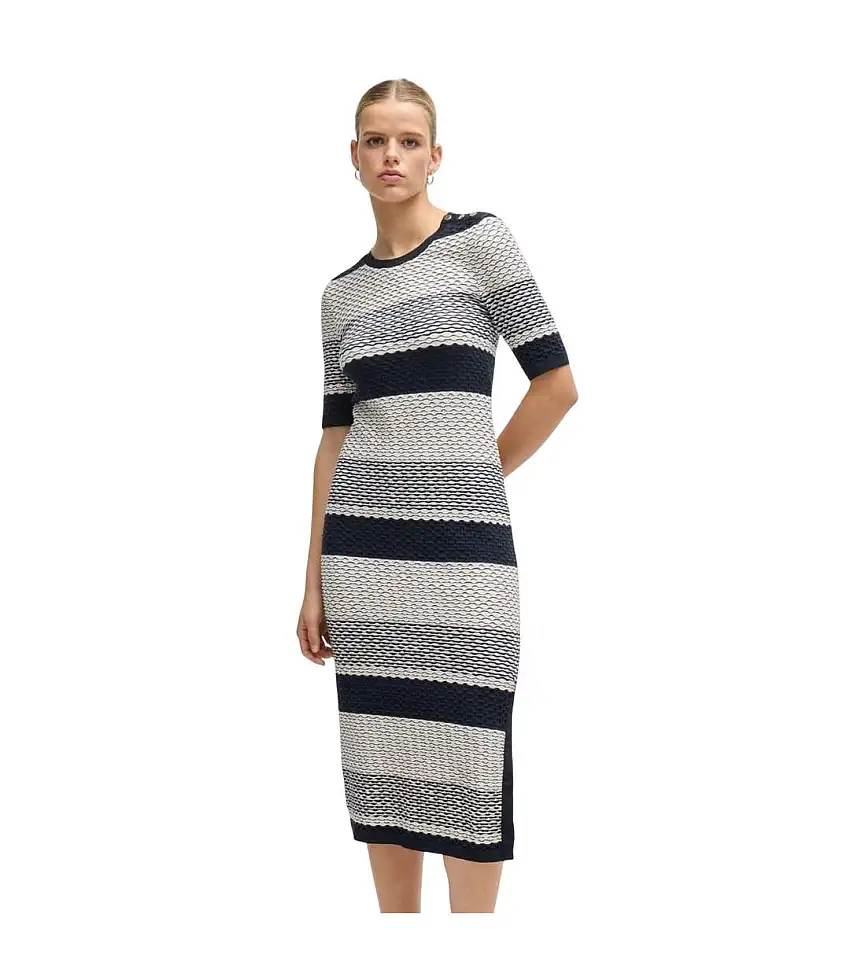 Womens/ladies Etanah Stripe Structured Dress Tortoiseshell Boss