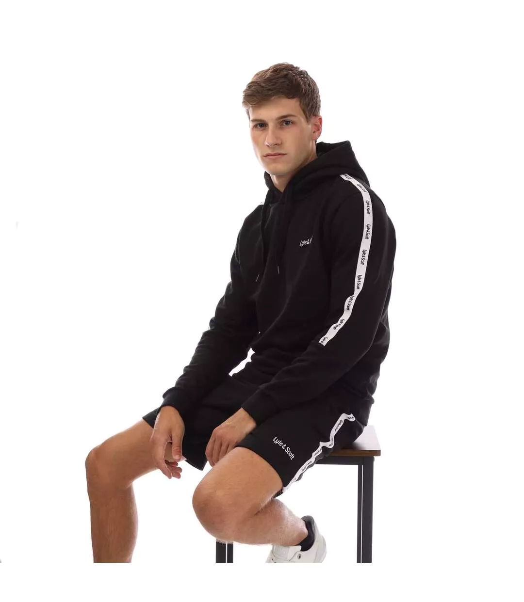 Mens Tape Hoodie Black Lyle & Scott