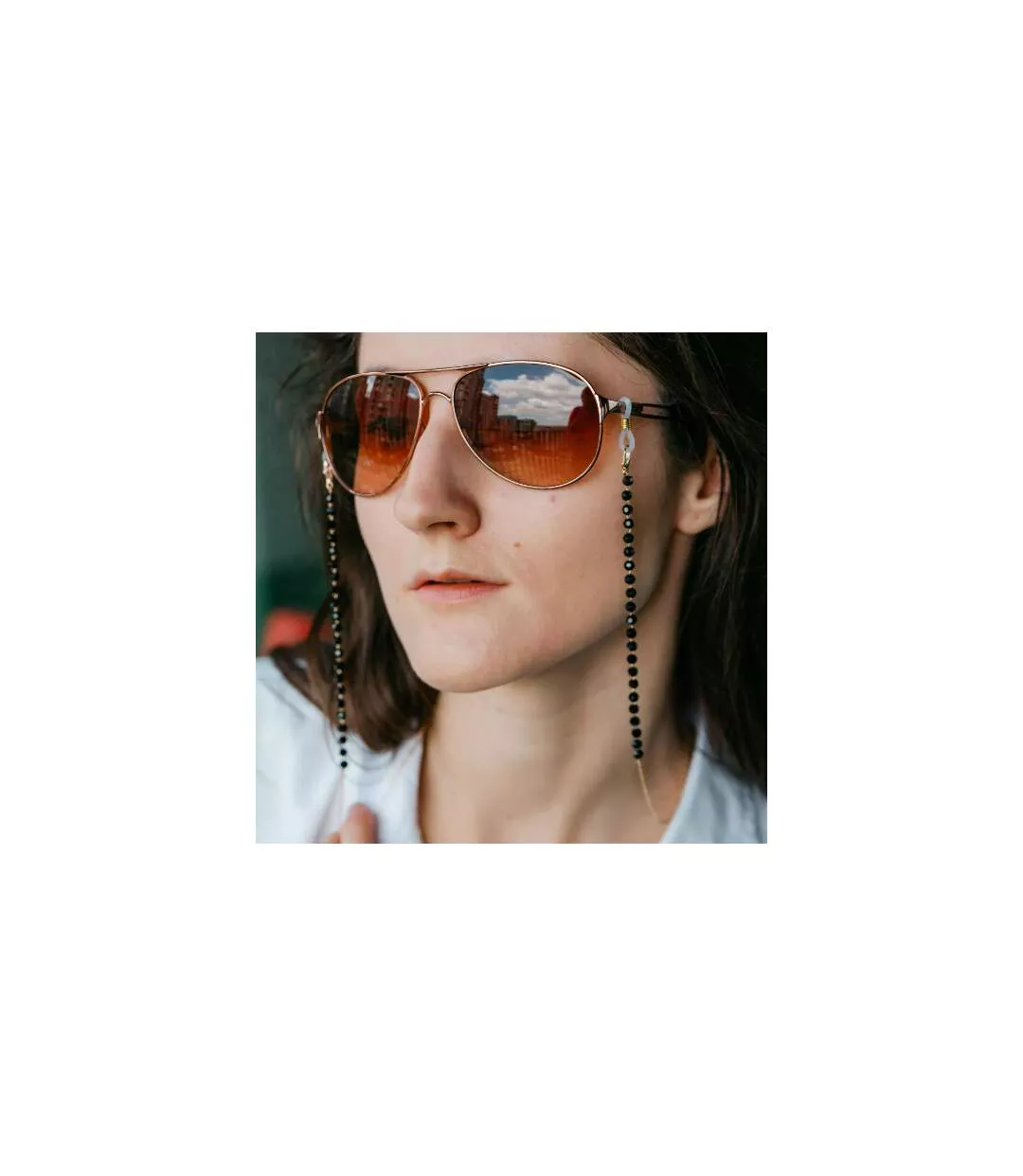 70 cm Black Bead Sunglass Summer Reading Eyeglass Lanyard Detachable Chain