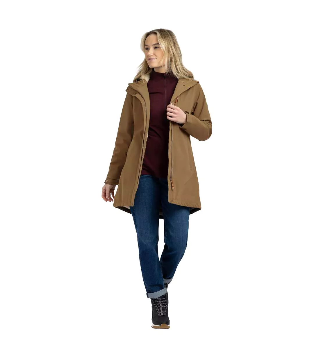 Womens/ladies Risha Tp50 Fleece Lined Waterproof Jacket Dark Olive Trespass