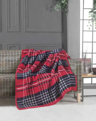 Red & Navy Plaid Luxury Fleece Reversible Blanket