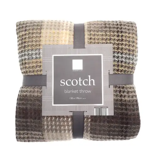 Coffee Scotch Tartan Waffle Fleece Throw 130x170cm