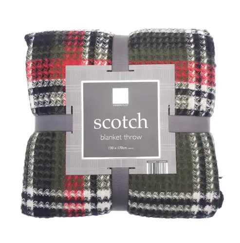 Liquorice Scotch Tartan Waffle Fleece Throw 130x170cm