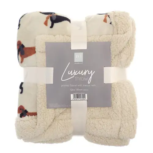 Dachshund Sherpa Back Plush Throw 120x150cm