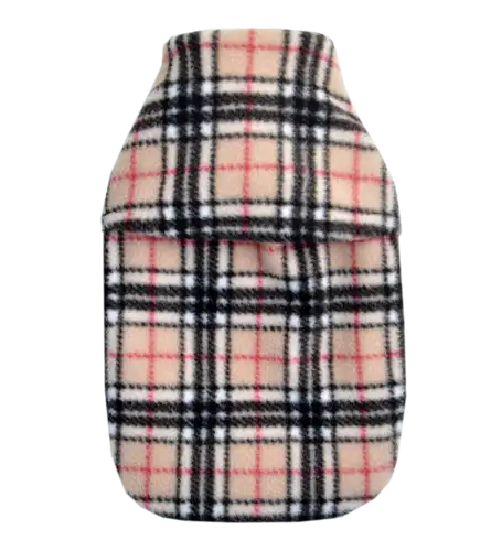 Beige Tartan Check Fleece 1L Hot Water Bottle