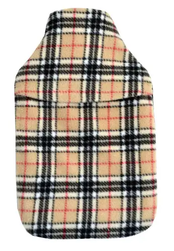Beige Tartan Check Fleece 2L Hot Water Bottle