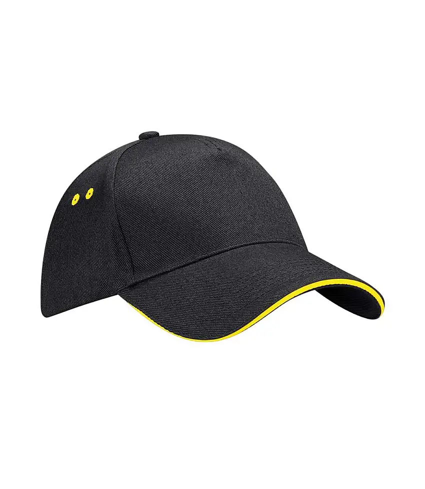5 Panel Sandwich Peak Baseball Cap Black Yellow Beechfield