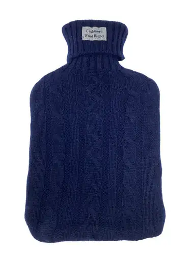 Blue Cashmere Blend Cable Knit 2L Hot Water Bottle