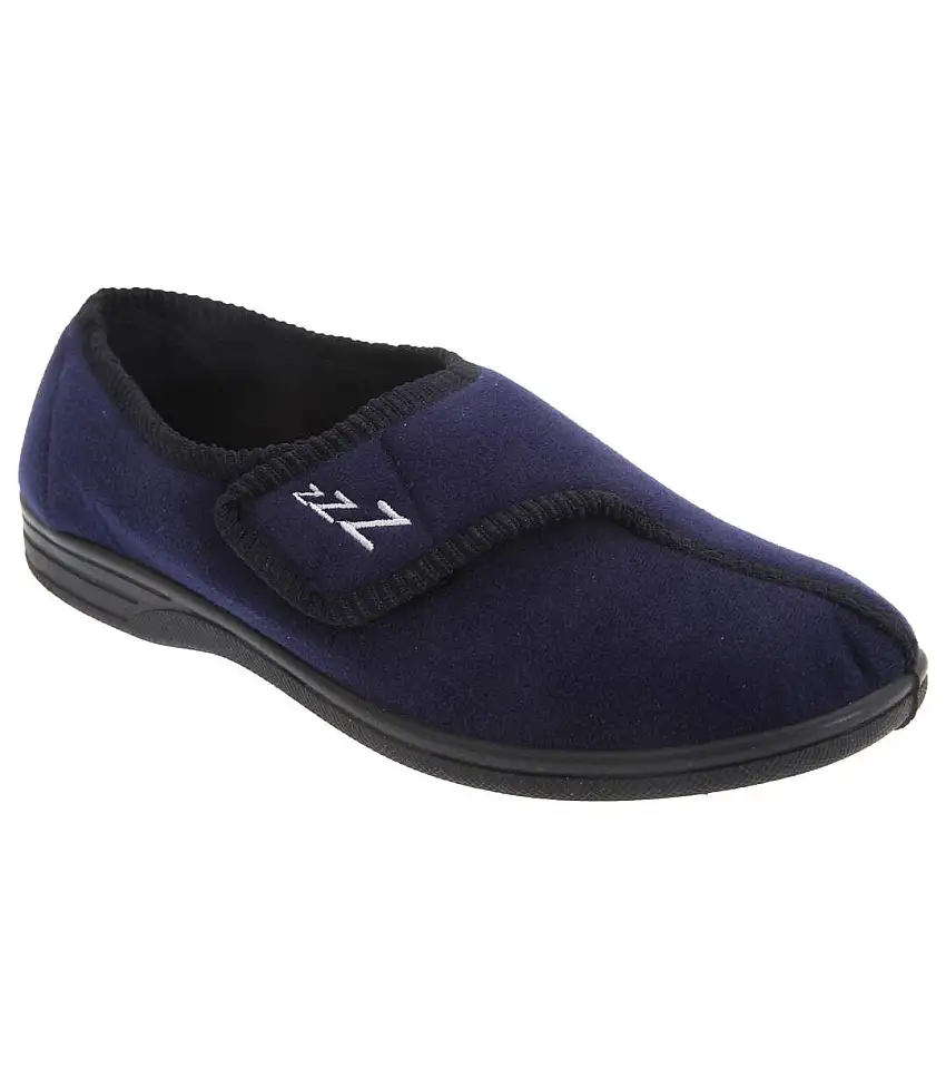 Zedzzz Mens Connor Touch Fastening Velour Slippers (Navy Blue) - UTDF839