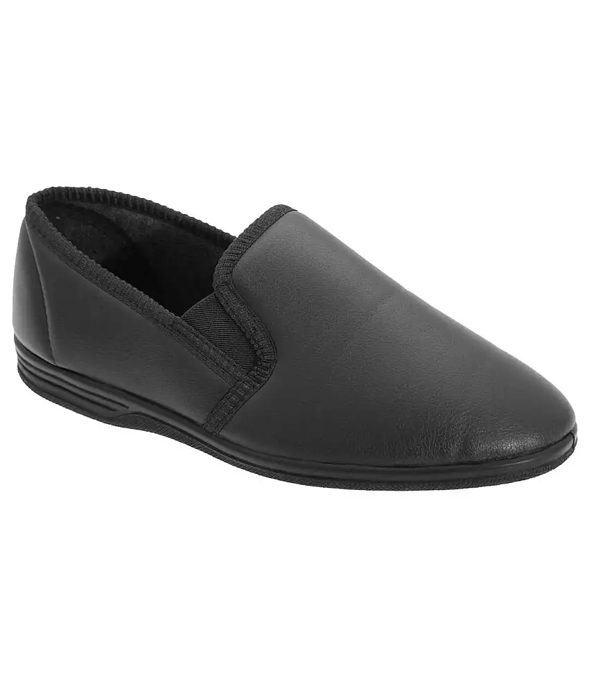 Zedzzz Mens Ivor Grain Upper Twin Gusset Slippers (Black) - UTDF844