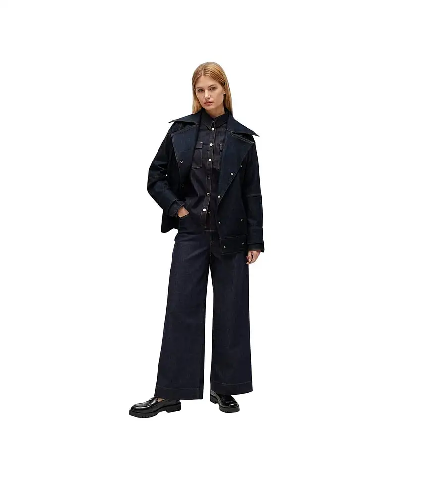 Womens/ladies Stretch-cotton Denim Shirt Blue Boss