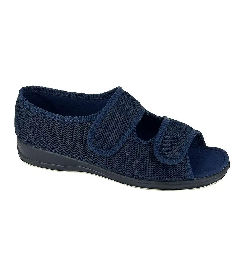 Womens/ladies Betty Extra Wide Slippers Navy Blue Sleepers