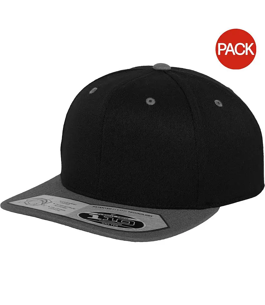 Yupoong Flexfit Unisex 110 Plain Fitted Snapback Cap (Pack of 2) (Black/ Grey) - UTRW6751