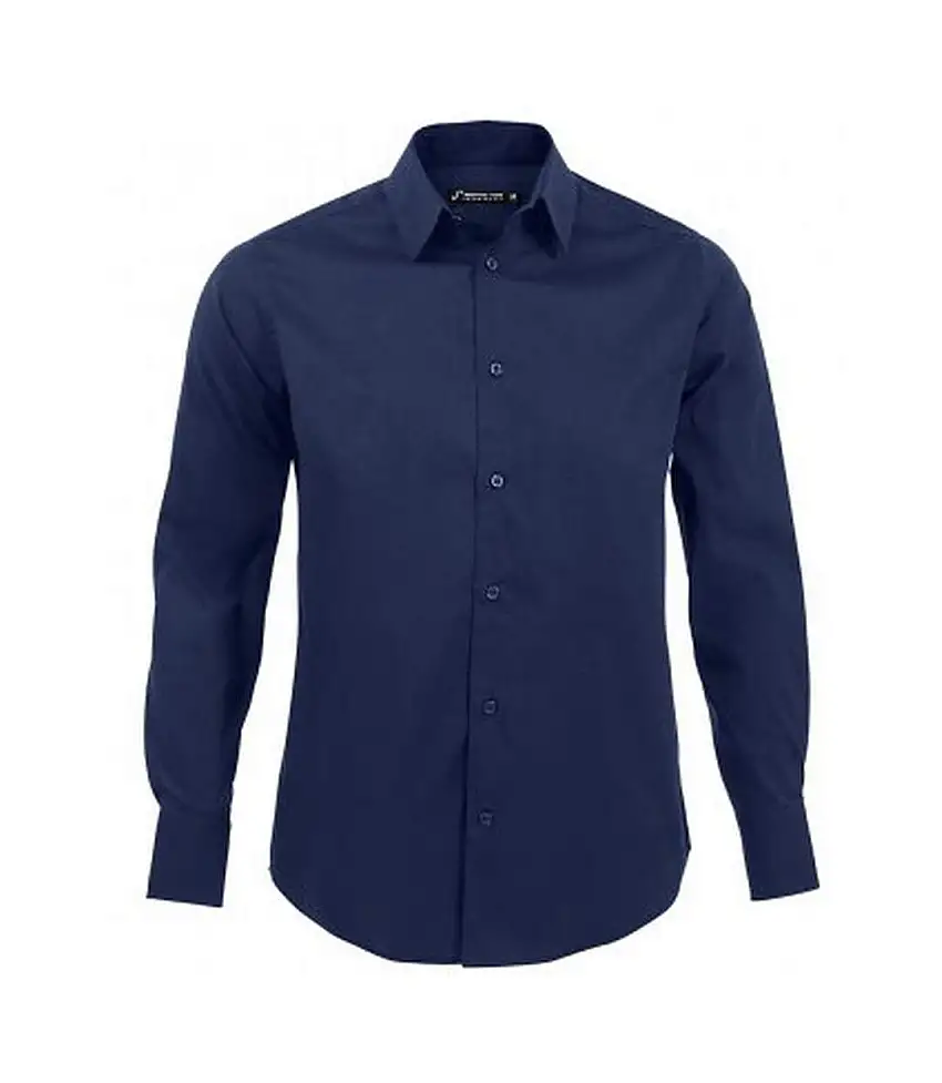 Mens Brighton Long Sleeve Fitted Work Shirt Dark Blue SOLS