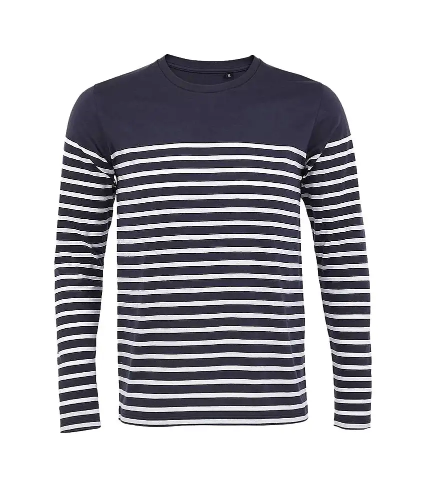 Mens Matelot Striped Long-sleeved T-shirt French Navy White SOLS