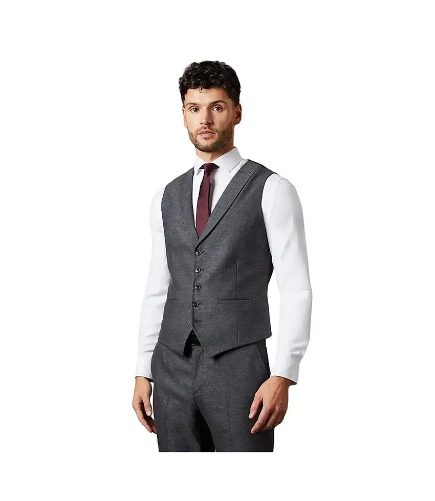 Mens Tweed Look Waistcoat Charcoal Burton
