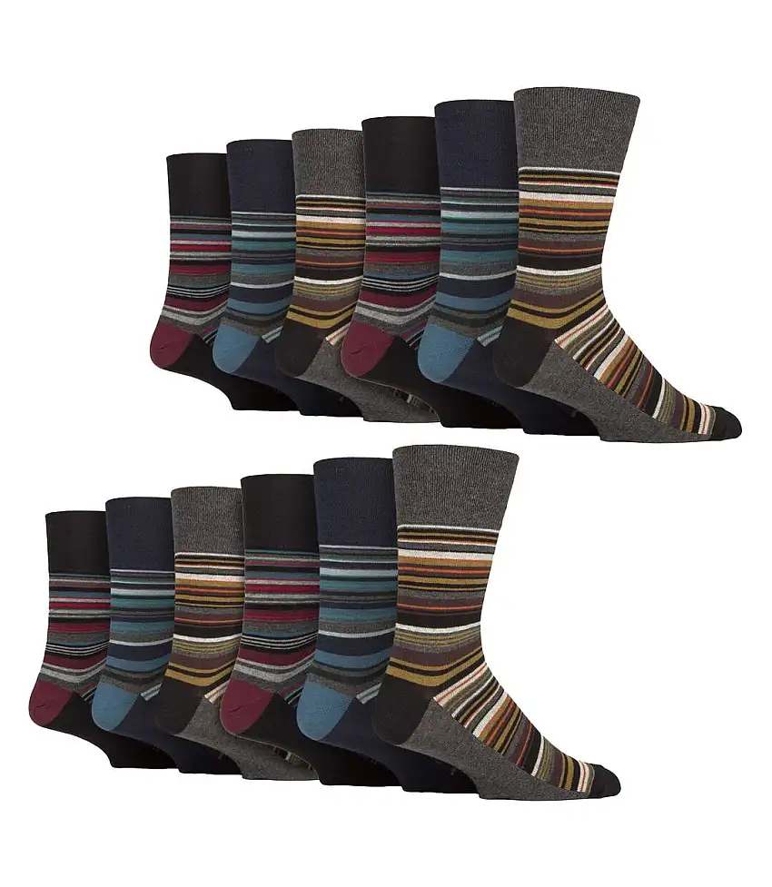 12 Pairs Mens Cotton Socks | Patterned Soft Non-Binding Everyday Socks