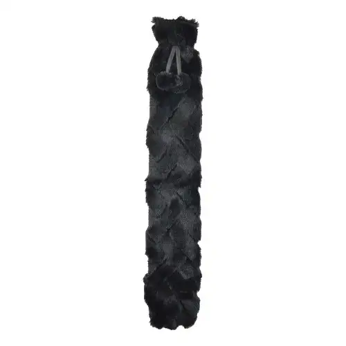 Black Lattice Fleece & Fur Long Hot Water Bottle