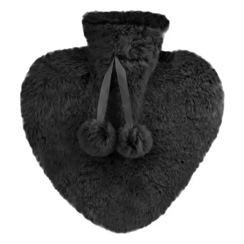 Black Faux Fur Heart 800ml Hot Water Bottle