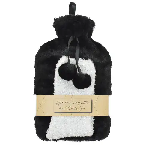 Black Faux Fur Hot Water Bottle & Bed Socks